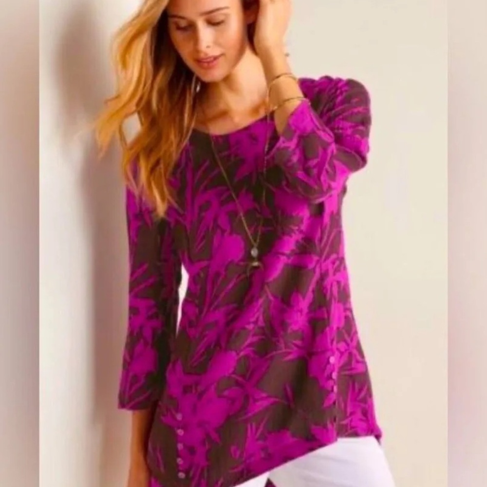 Soft Surroundings Pink Floral Tunic Top size 1x
